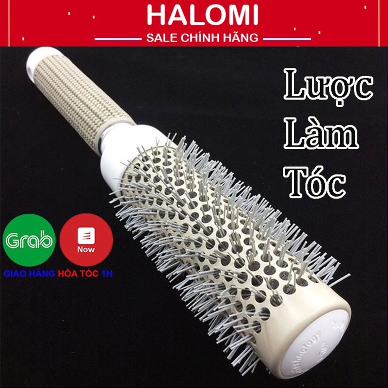 Lược tròn làm tóc màu trắng halomi chính hãng chuyên dùng uốn tóc, làm phồng tóc