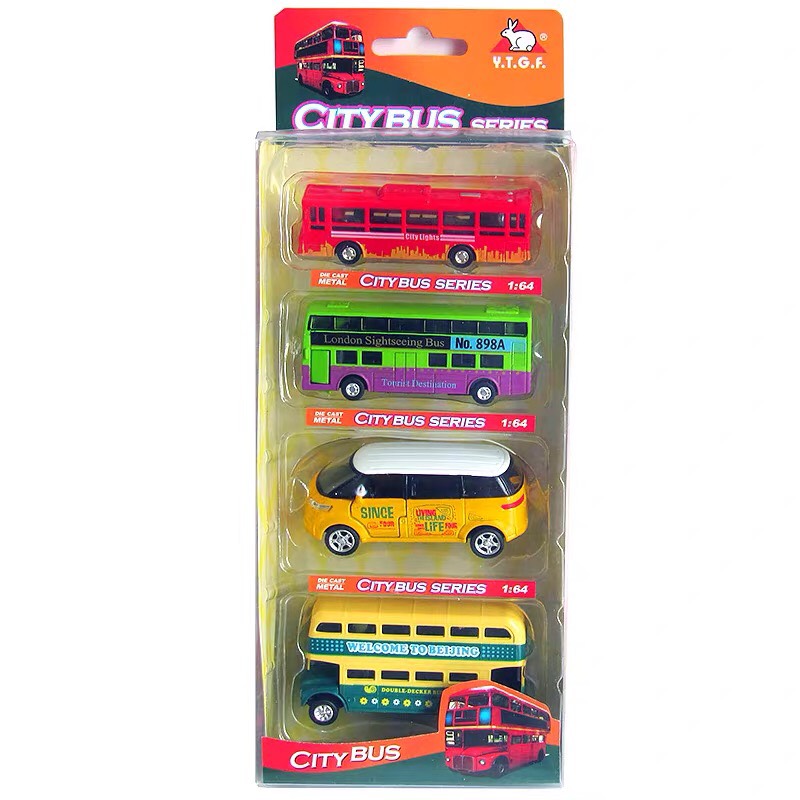 Set 4 chiếc xe bus trường học bằng sắt, mở cánh