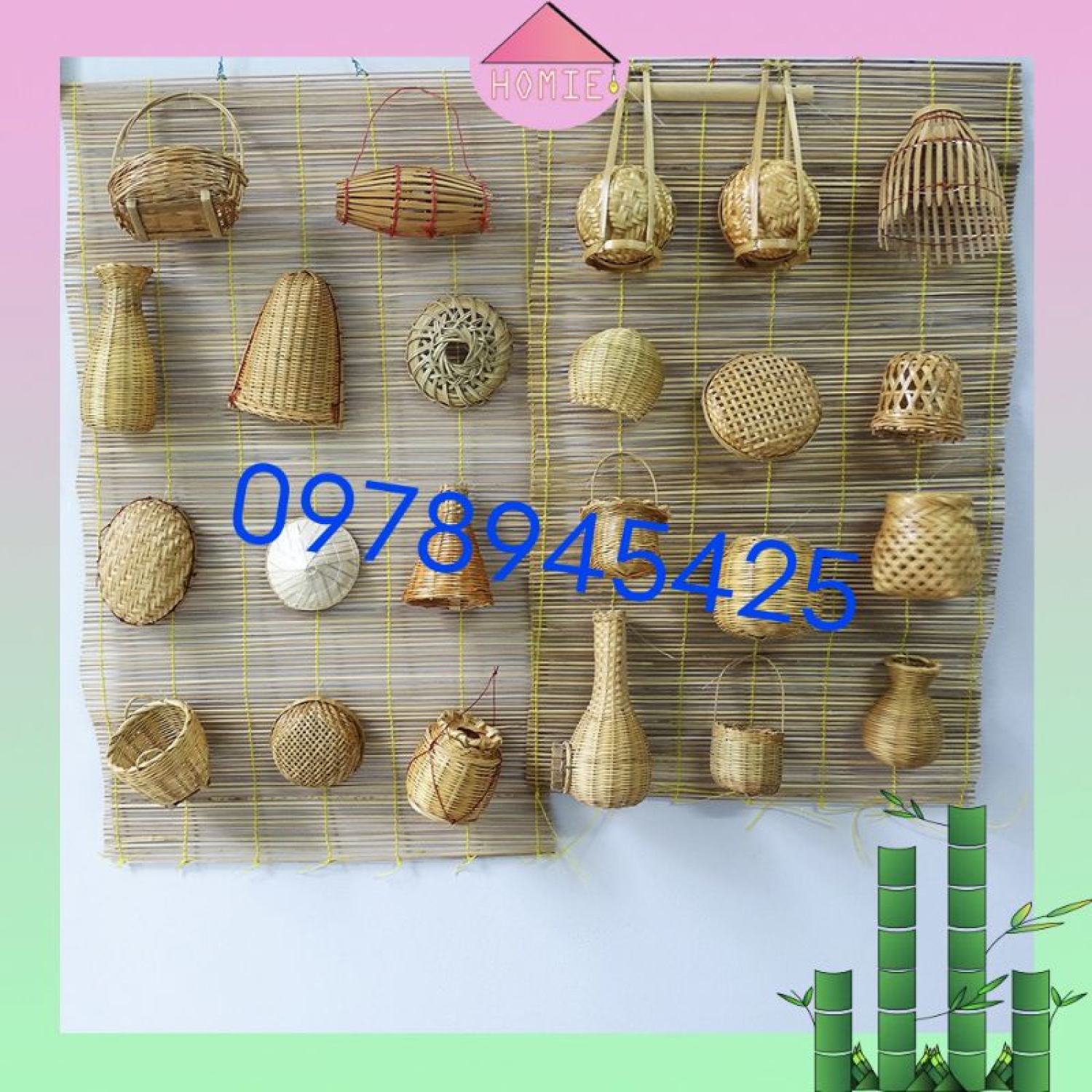 Mành tre 12 món mây tre đan/ dĩ phên mây tre đan 12 món decor lh 0978945425