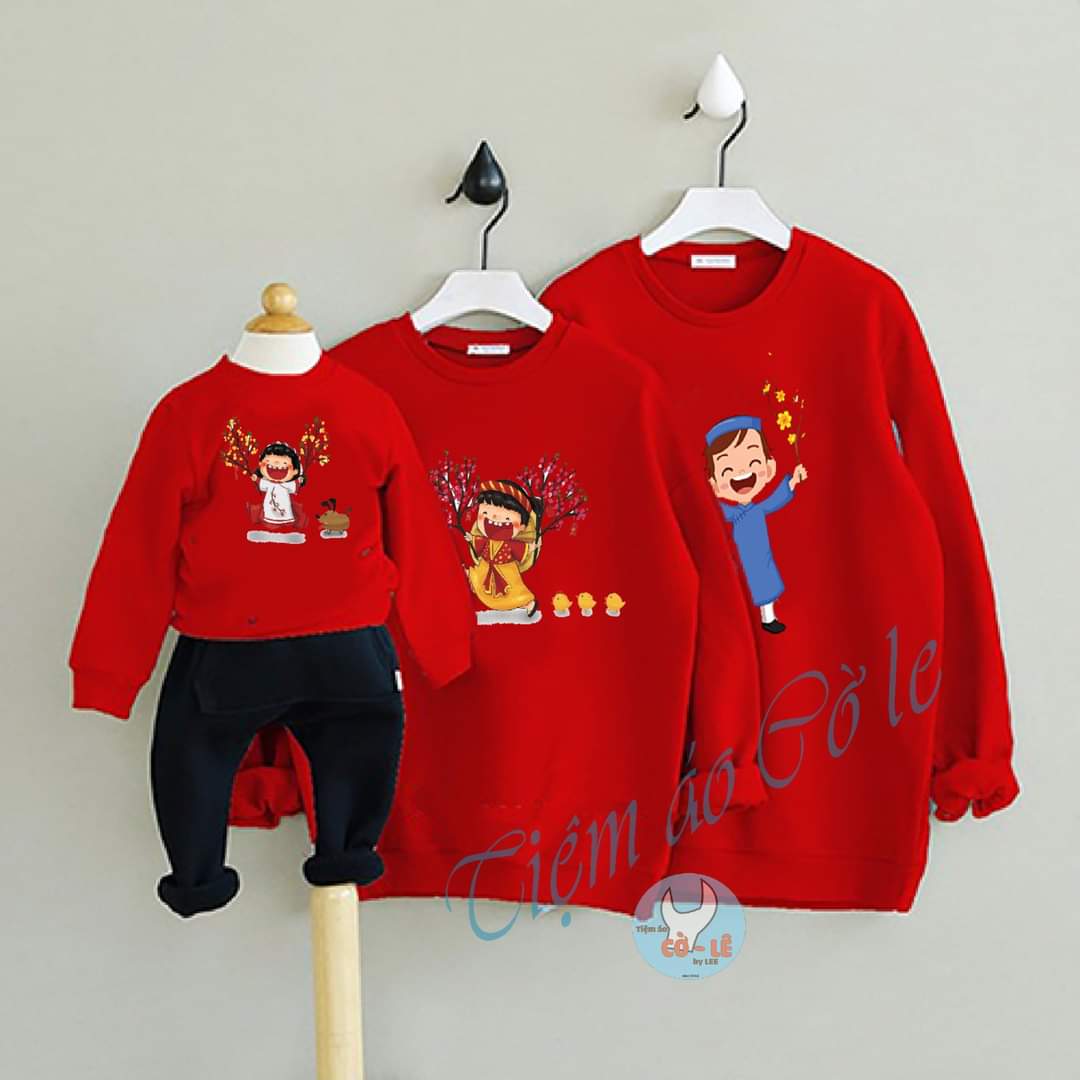 Áo SWEATER TẾT 2024  thu đông dài tay gia đình 3/4/5 người-áo đôi cặp phom rộng chất đẹp đủ size từ bé 5-90 kí [giá sĩ 1 áo ]