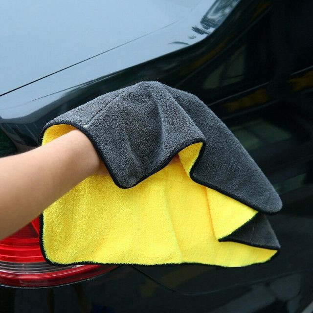 (khăn lau ô tô chuyên dụng) Khăn lau xe lông cao 2 mặt vàng xám 30*30cm