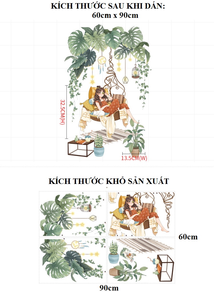 Decal dán tường Cô bé xích đu  - C13 - Vivadecal