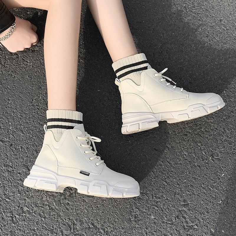 (HÀNG CÓ SẴN) BỐT BOOT NỮ BOOT DA PHỐI LEN KẺ NGANG CÁ TÍNH