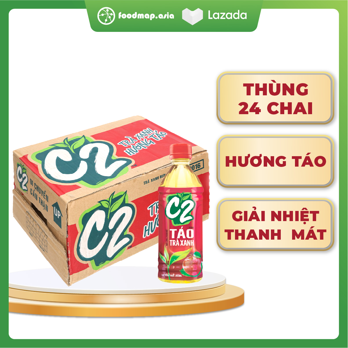 - trà xanh c2 hương táo - chai 355ml - giải khát thanh nhiệt - foodmap