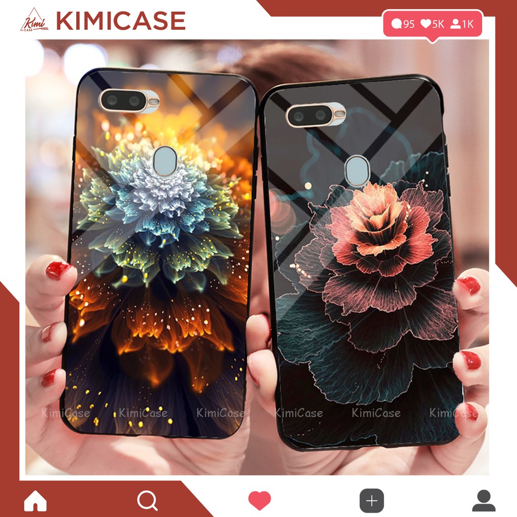 Ốp Xiaomi Mi A1 / 5X , Mi 8 Lite , Redmi 6 , Redmi 6a , Mi 6 lưng kính cường lực hoa lá ( VIDEO QUAY THẬT ) kimicase