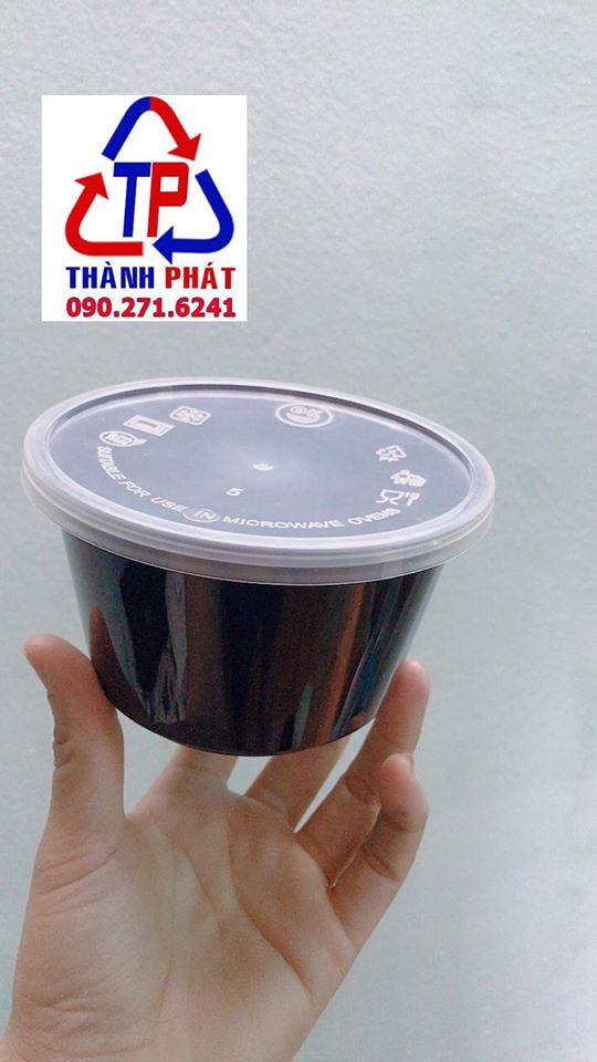 50 Thố nhựa đen 500ml có nắp- hộp tròn đen đựng chè 500ml - tô tròn đựng canh, đựng thức ăn