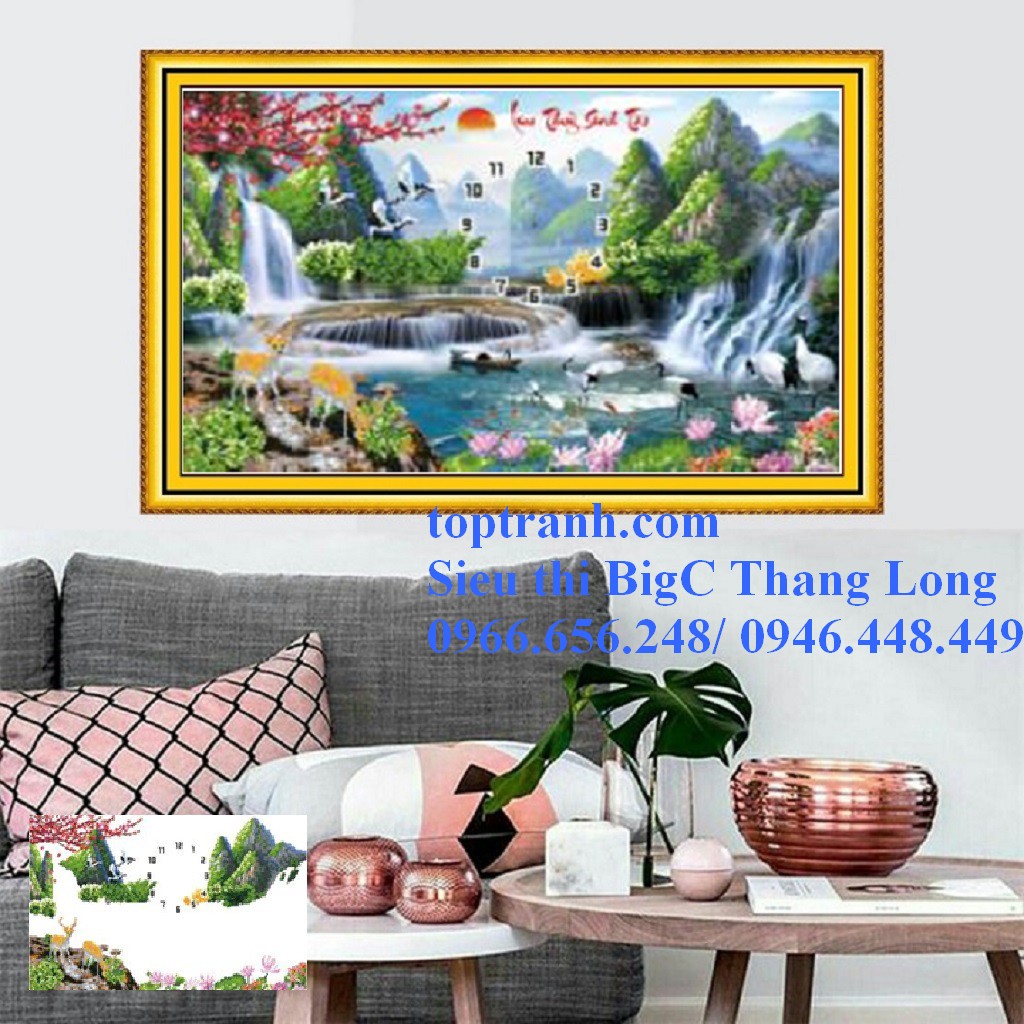Tranh thêu chữ thập 3D đồng hồ phong cảnh Lv3333 chưa thêu