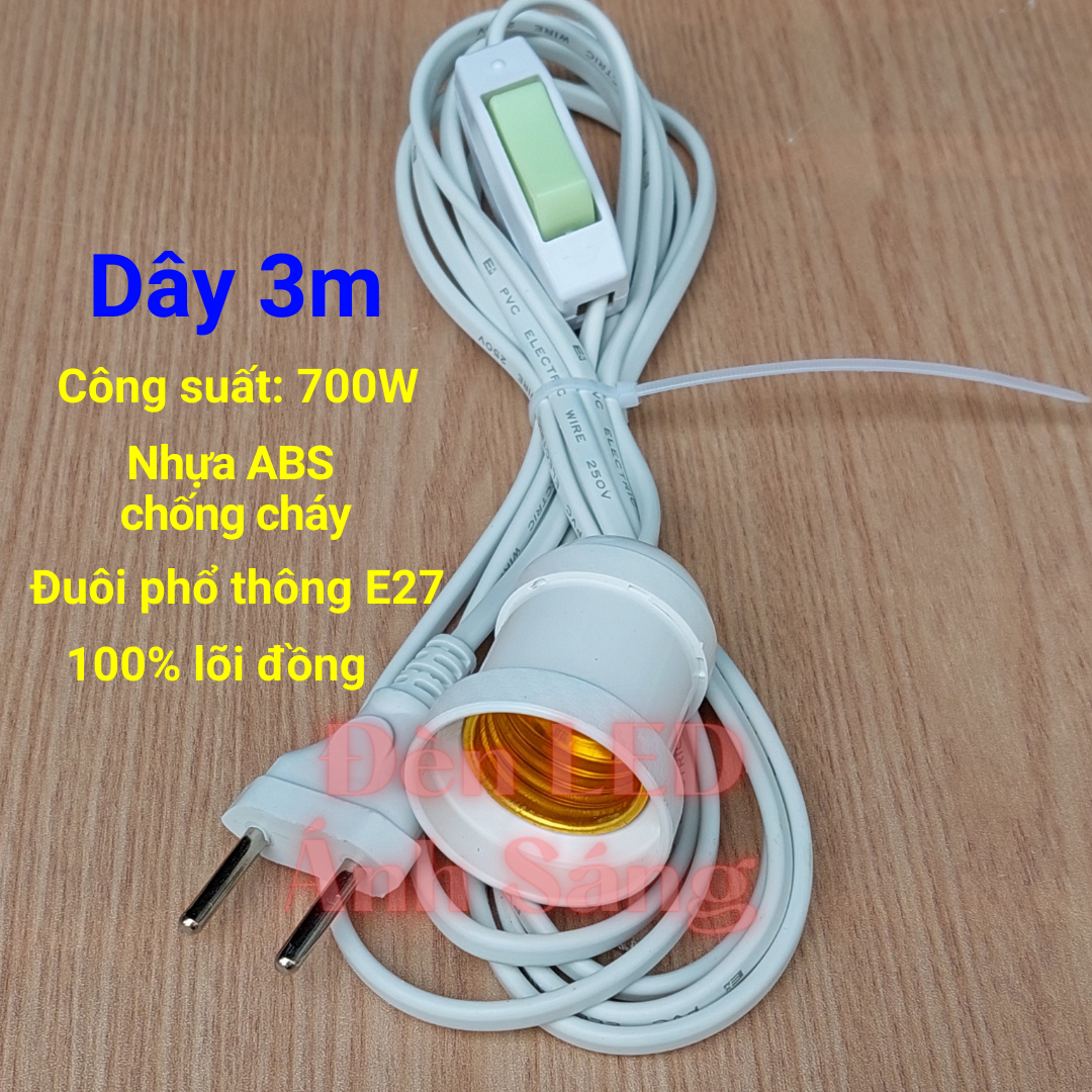 DÂY ĐUÔI ĐÈN E27 CÓ CÔNG TẮC - DÂY DÀI 3m - 5m - 8m - 10m