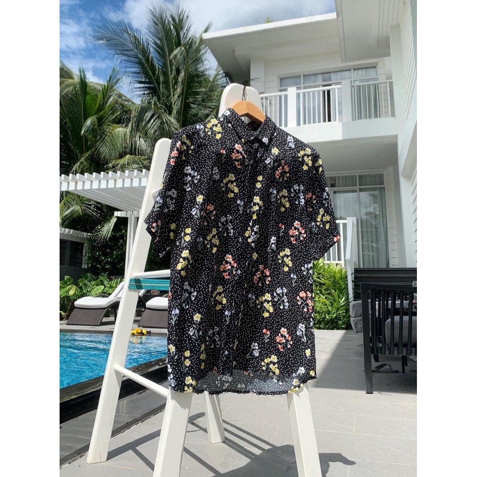 Áo sơ mi hoa chấm bi ngắn tay Amand CB05