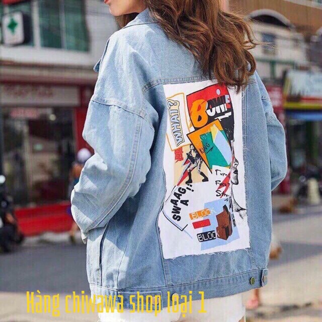 [HCM]Áo khoác jean nữ đắp hình sau lưng tư duy mới xanh nhạt form rộng size M-L-XL hàng shop cao cấp