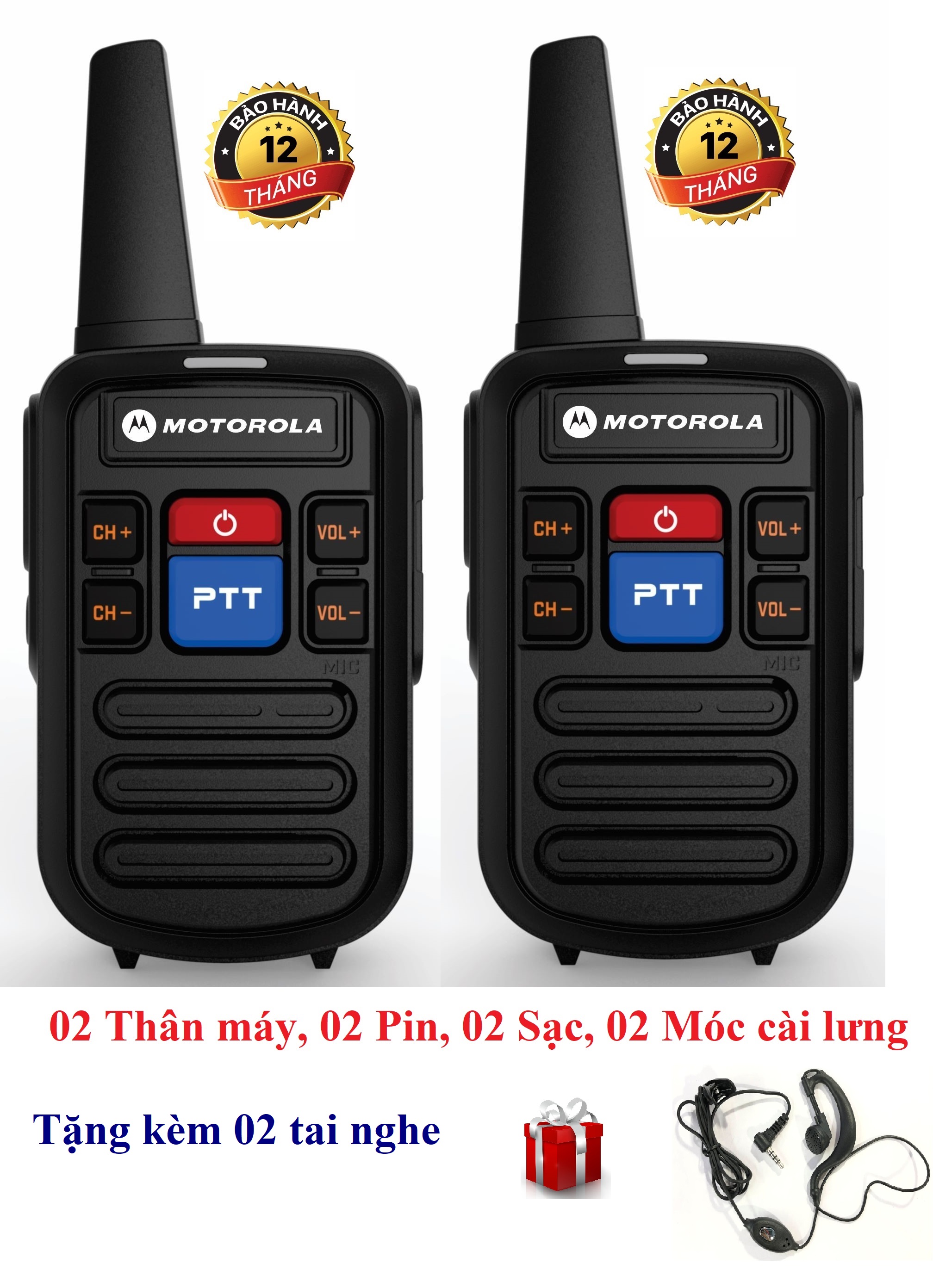 Bộ 2 Bộ đàm Mini Motorola GP800 (chất lượng khủng, 2 phím bấm PTT tiện dụng, Sạc Type C)