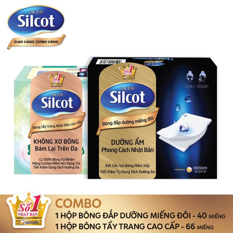 Combo 1 Hộp bông tẩy trang Silcot miếng đôi 40 miếng/hộp và 1 Hộp bông tẩy trang cao cấp Silcot Premium 66 miếng/hộp