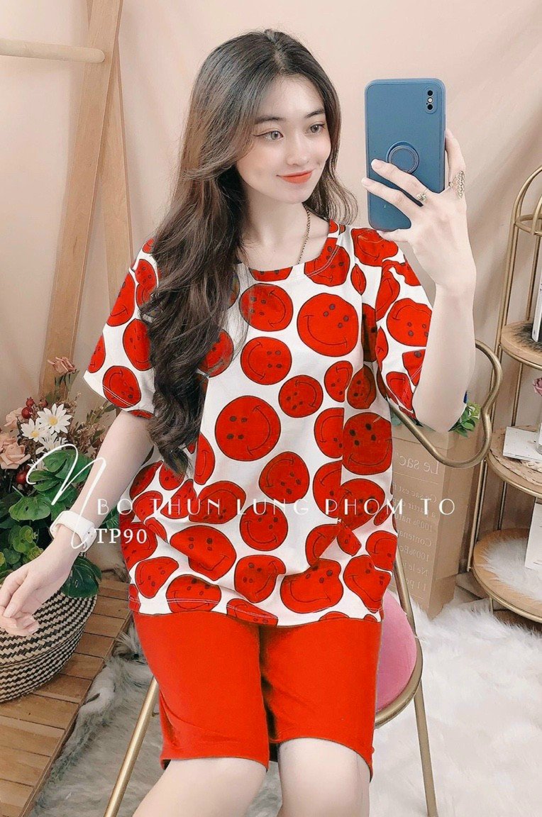 [CÓ SIZE LỚN] Set đồ lửng nữ thun cotton họa tiết mặt cười mới nhất
