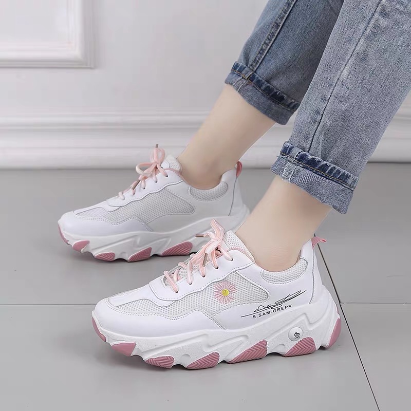 (Video Thật)Giầy nữ snaker uzzang thể thao hoa cúc thời trang trẻ (Grab Store)