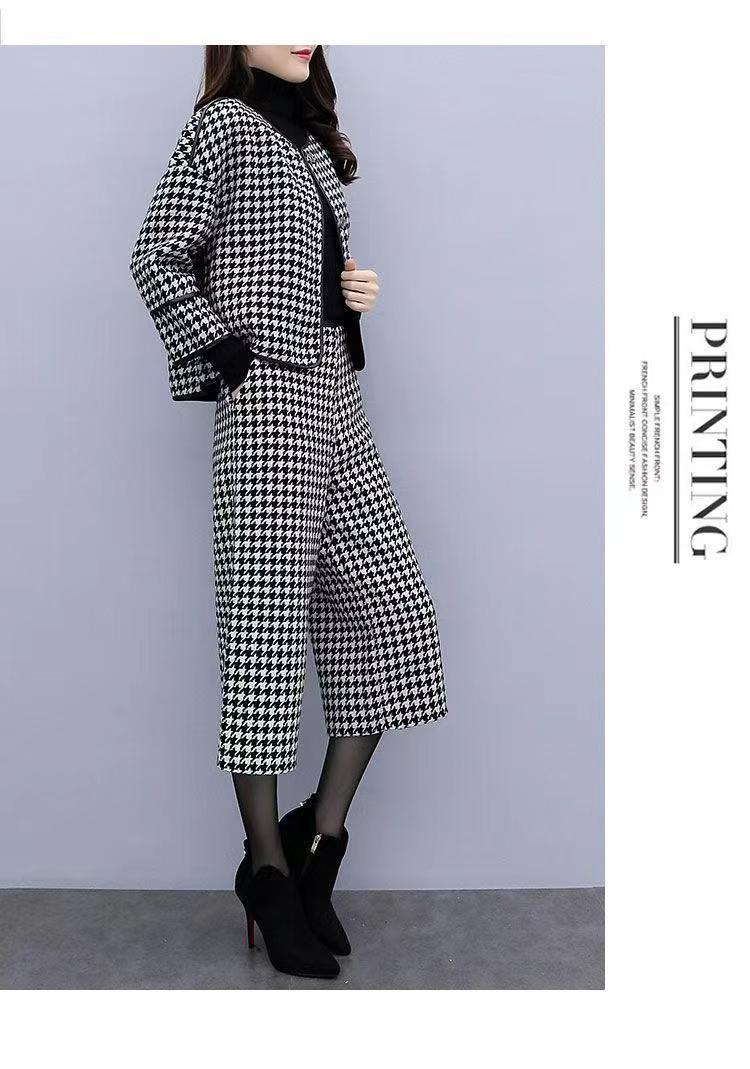 Fashion two-piece suit 2023 autumn and winter new femininity wide-leg pants women's western style age-reducing two-piece suit