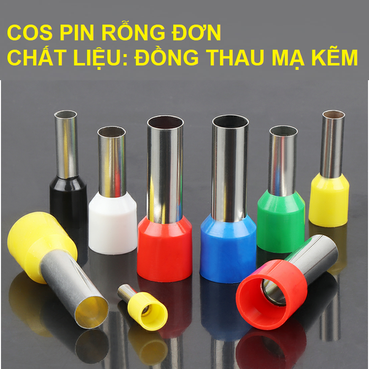 100 cái Đầu cos pin rỗng (pin thông) E0.5-08; E0.75-08; E1.0-08; E1.5-08; E2.5-08; E4.0-09; E6.0-12; E10-12; E16-12