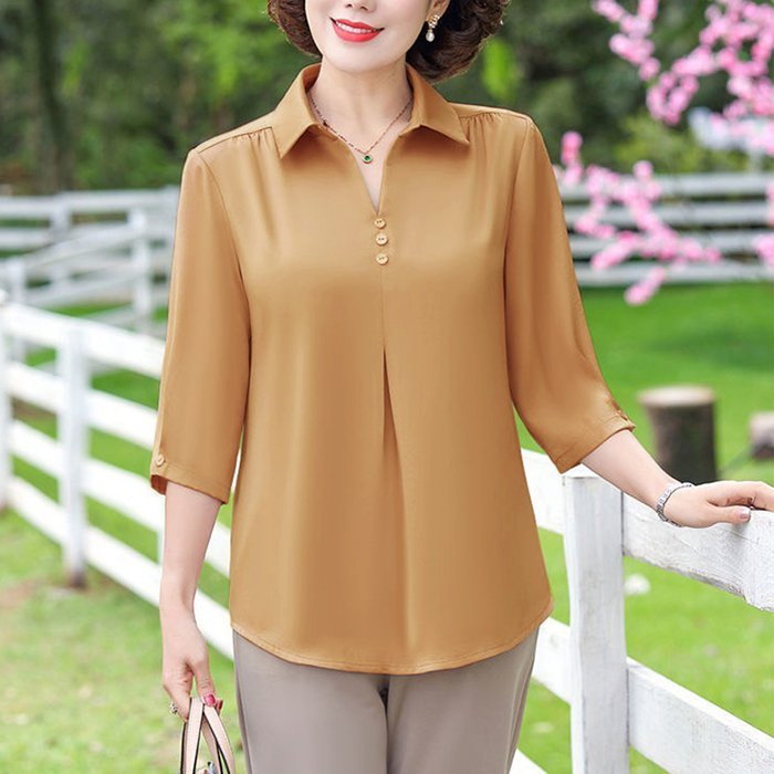 Shoppro-shirt ladies office blouses ladies blouses middle-aged women blouse shirt ladies high-grade shirt type female u50-60 shirt delivery button shirt middle-age turn delivery button 2 side-fashion middle-aged high-grade 3a13 3A01