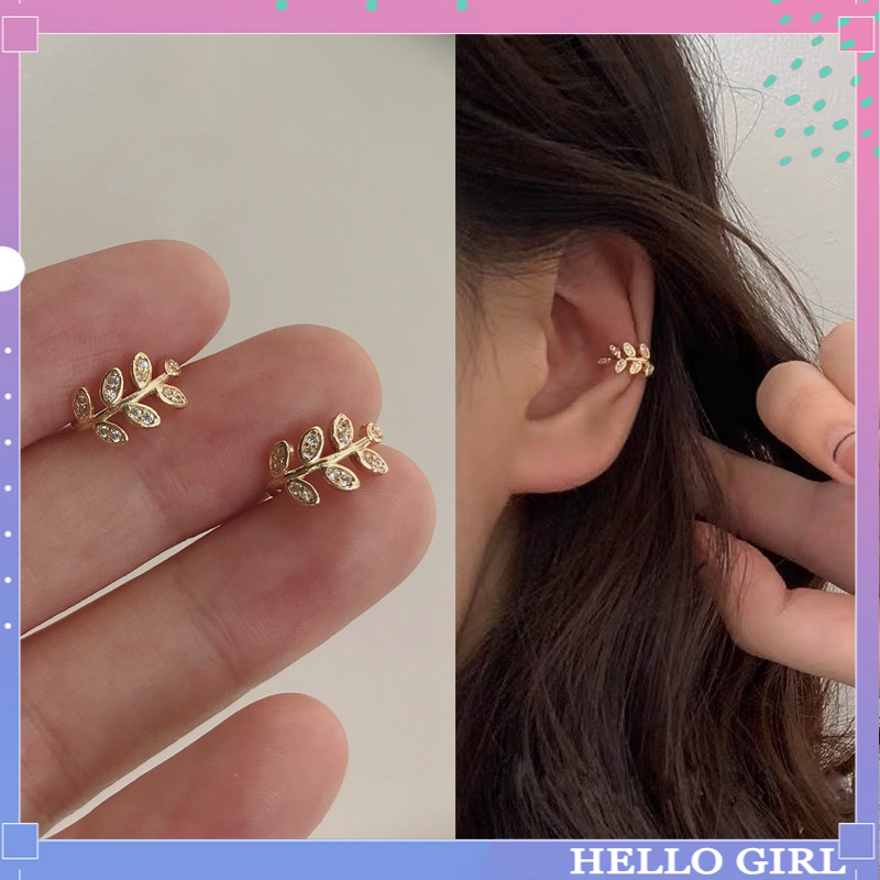 Hello Girl Jewelry Khuyên kẹp vành tai hình chiếc lá đơn giản phong cách Hàn Quốc