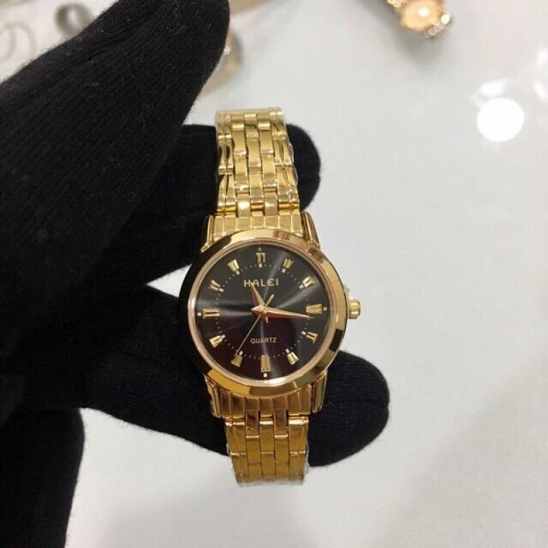 Đồng hồ nữ Halei HL502 vàng mặt đen chống xước, chống nước + tặng kèm dự phòng pin AG4