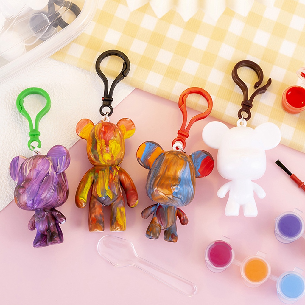 Móc Khóa Nhựa Trắng Nhiều Hình Gấu Bearbrick, Thỏ Bunny Phụ kiện Đổ Loang Màu