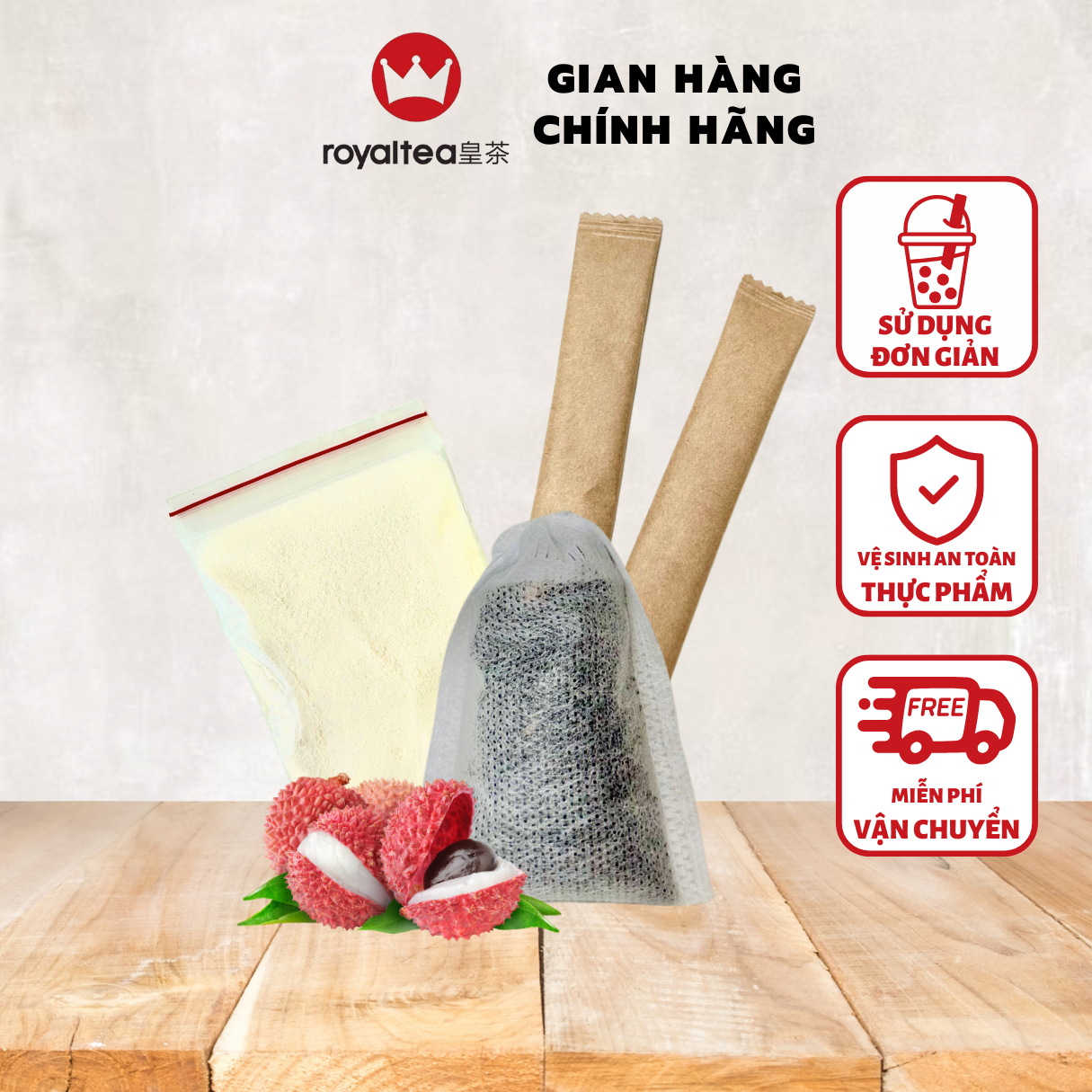 Trà sữa Royaltea Vị Vải. Sản phẩm KHÔNG CÓ LY NHỰA đảm bảo thân thiện với môi trường. Trà Sữa Royaltea Tự Pha chính hãng, thân thiện với môi trường