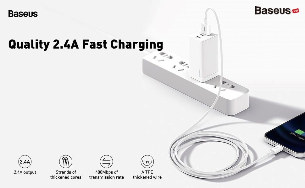 Cáp sạc lightning Baseus Superior Series Fast Charging Data Cable cho iPhone / iPad (2.4A, 480Mbps, Fast charge, ABS/ TPE Cable) - Hàng Chính hãng