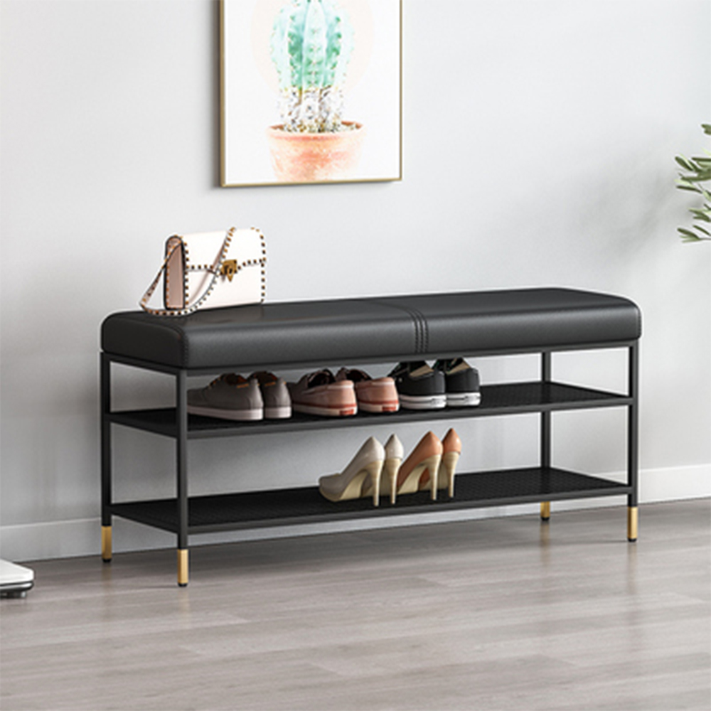 Ghế ngồi đi giầy IBIE AK005 có kệ để dép bằng sắt sơn tĩnh điện, tùy chọn kích thước, màu sắc, nệm bọc da cao cấp, sang trọng