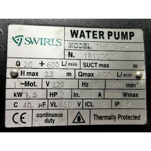 MÁY BƠM LƯU LƯỢNG 2HP (1,5kw) SWIRLS THF/5AM