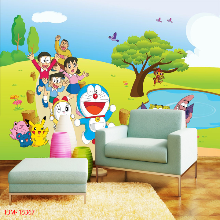 Decal dán tường - Tranh dán tường 3D phủ kim sa Doraemon