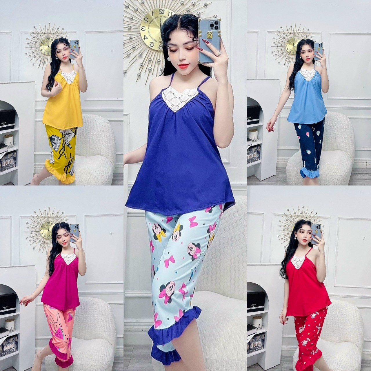 Set đồ nữ cổ yếm dễ thương Freesize dưới 60kg tùy chiều cao