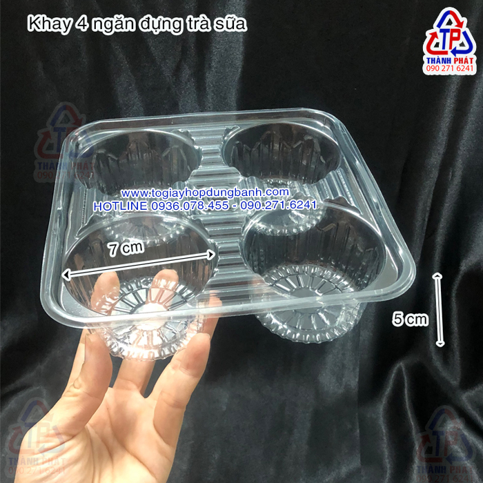 100 Khay đựng 4 ly trà sữa mang đi chống đổ loại dày - khay 4 ô đựng ly trà sữa, sinh tố take away