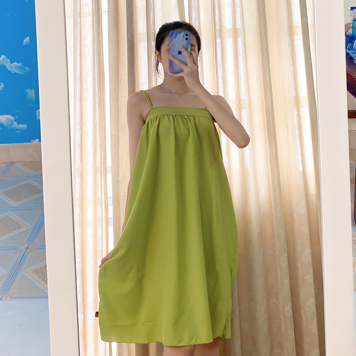 Đầm nữ dễ thương Đầm nhún eo dễ thương freesize từ 40-60kg