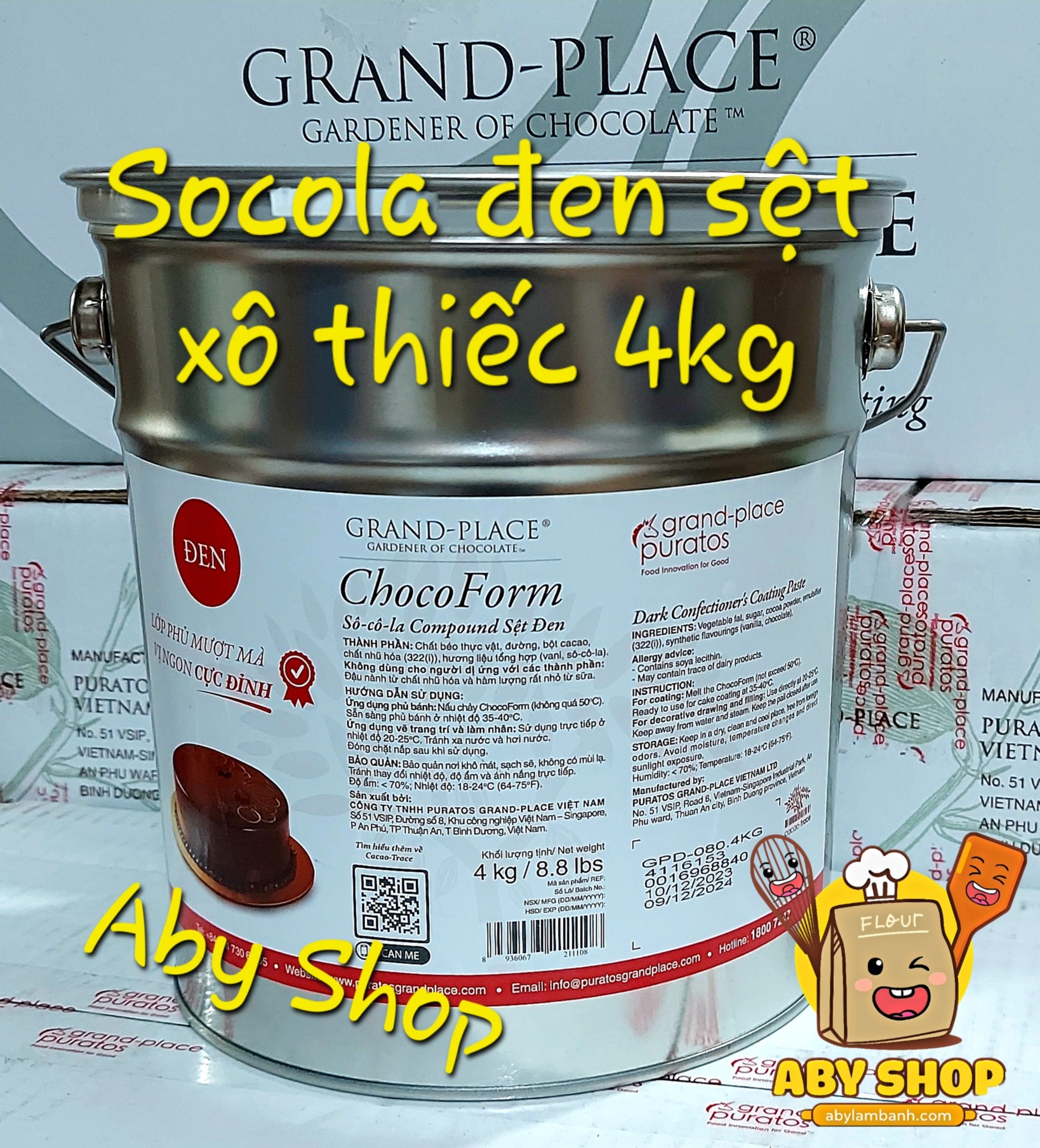 Xô thiếc 4kg Socola đen lỏng sệt, làm bánh