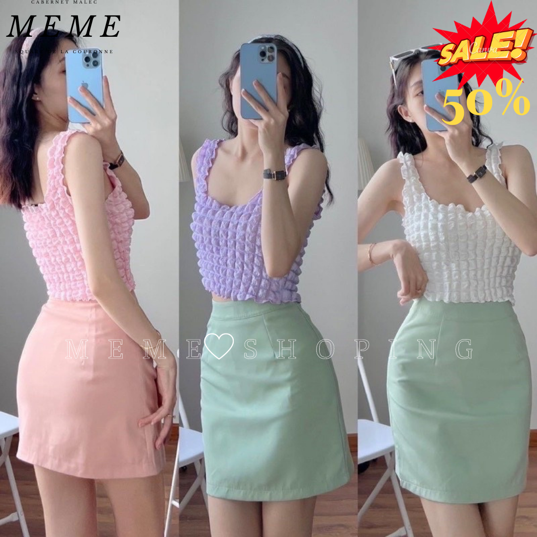 Áo ba lỗ xốp nhăn croptop ôm body sang chảnh