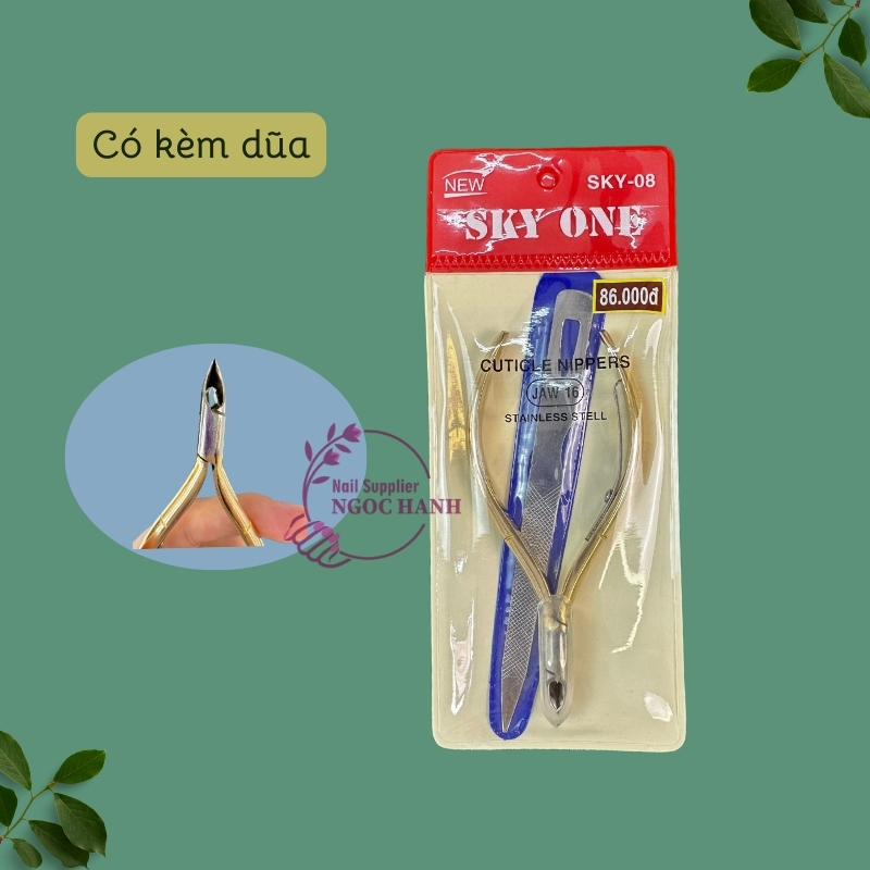 Kềm nail cắt da Bán Nguyệt Vàng, kìm nhặt da chết Sky One, Kềm làm nail lấy da chết Skyone D-08