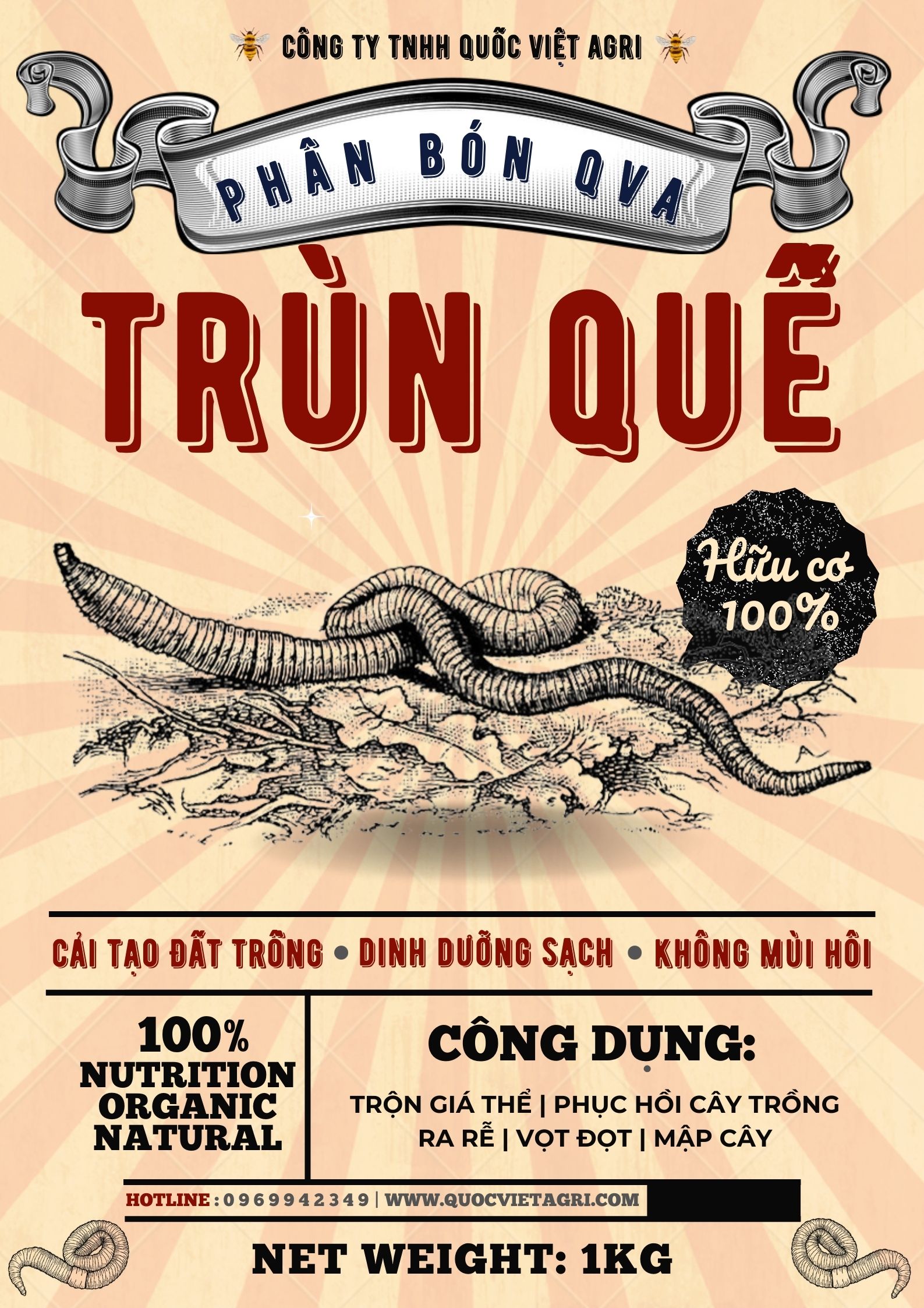Phân trùn quế nguyên chất QVA 100% HỮU CƠ (500g - 5kg)