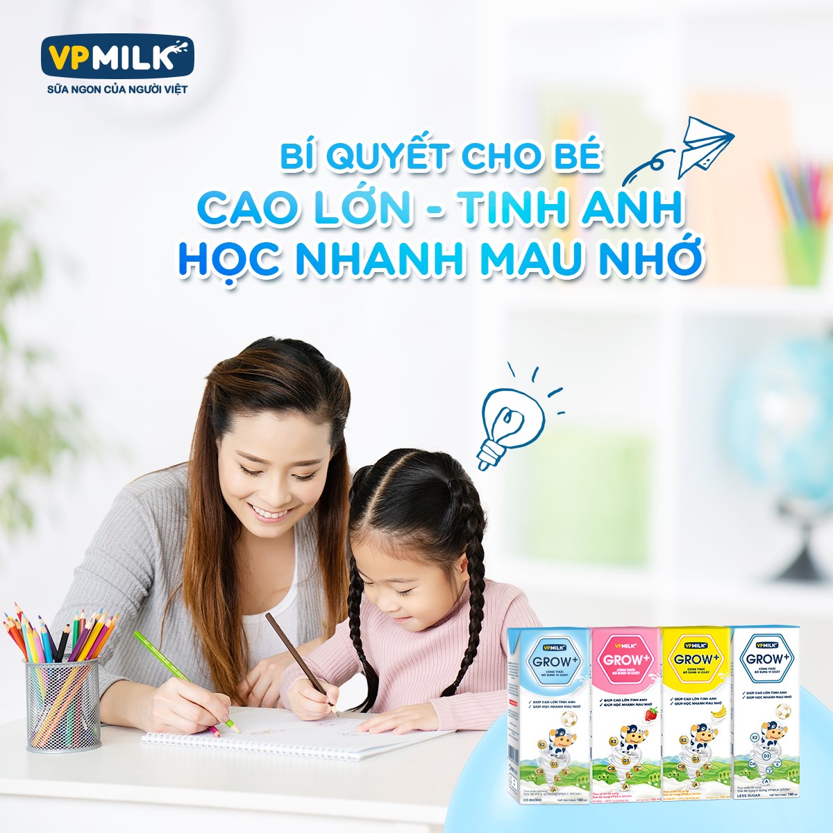 Lốc 4 ,Sữa tiệt trùng VpMilk Grow +