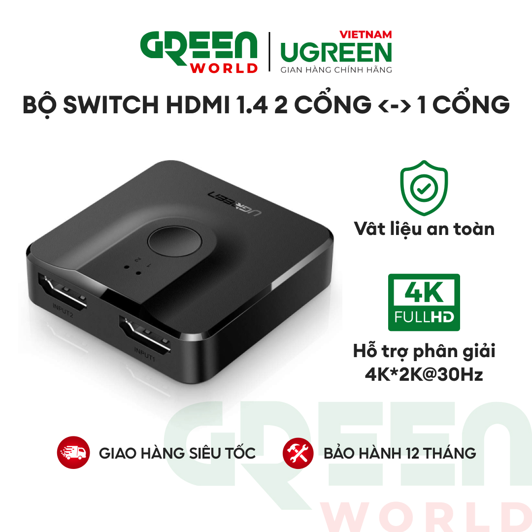 Bộ Switch HDMI 2 ra 1 (tương thích ngược 1 ra 2) chuẩn 1.4 UGREEN CM217 50966