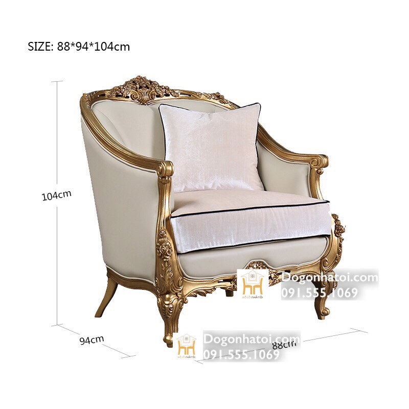 [HCM]Sofa Da Bò Phòng Khách Nhập Khẩu Cao Cấp Tân Cổ Điển SF415