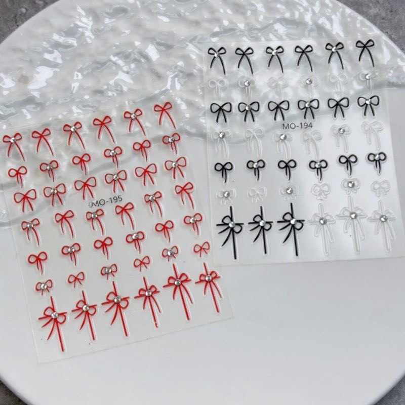 Sticker lụa 5D đính đá hình nơ trang trí nail siêu xinh