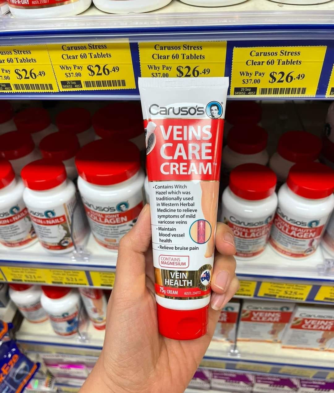 Kem bôi giãn tĩnh mạch carusos veins clear 75gr