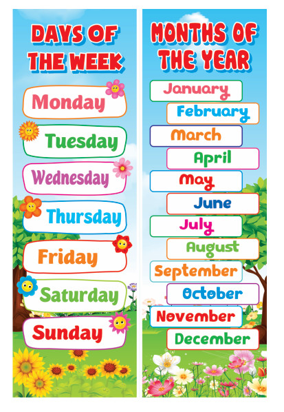 DECAL TRANG TRÍ TIẾNG ANH DAY AND MONTHS