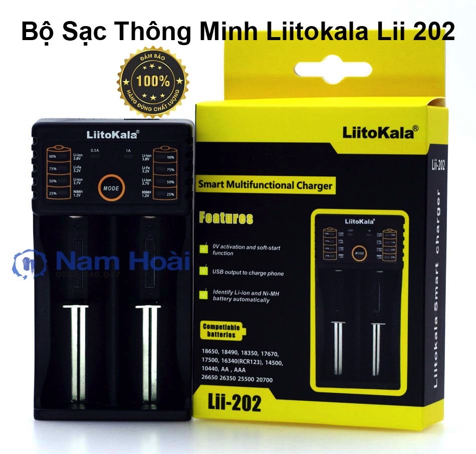 Bộ sạc pin đa năng Liitokala lii-202 hai khe pin cho pin 26650, 18650, AA