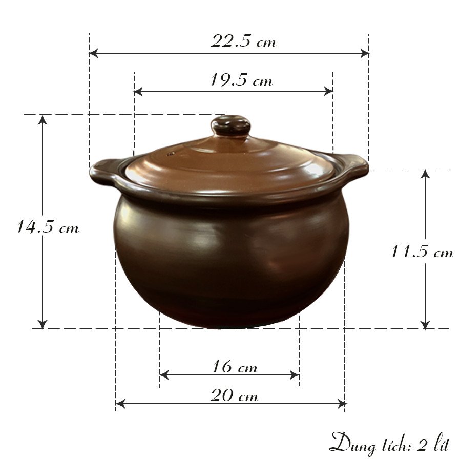 Nồi đất 2/3/5 lít men sứ (Nâu) - NodaCook Bát Tràng