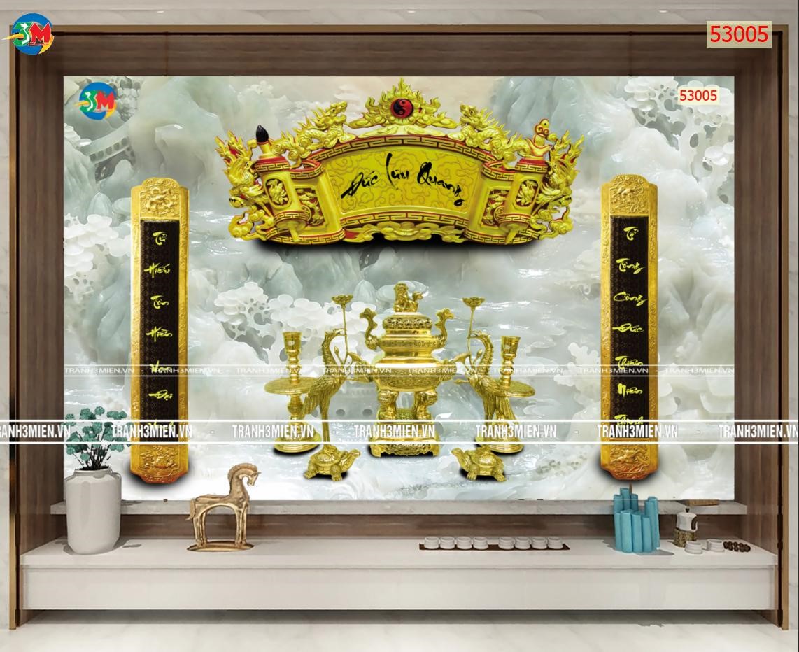 Tranh dán tường 3D trang trí phòng thờ ban thờ giá rẻ đẹp in theo kích thước yêu cầu