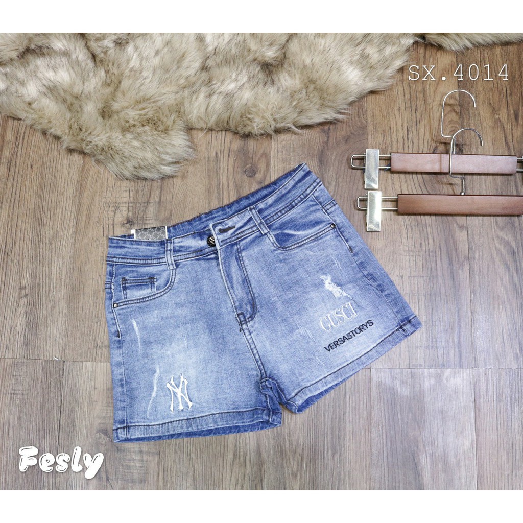 Quần Sooc Jeans Nữ Xanh Thêu Cạp Cao [ Ảnh Thật ]