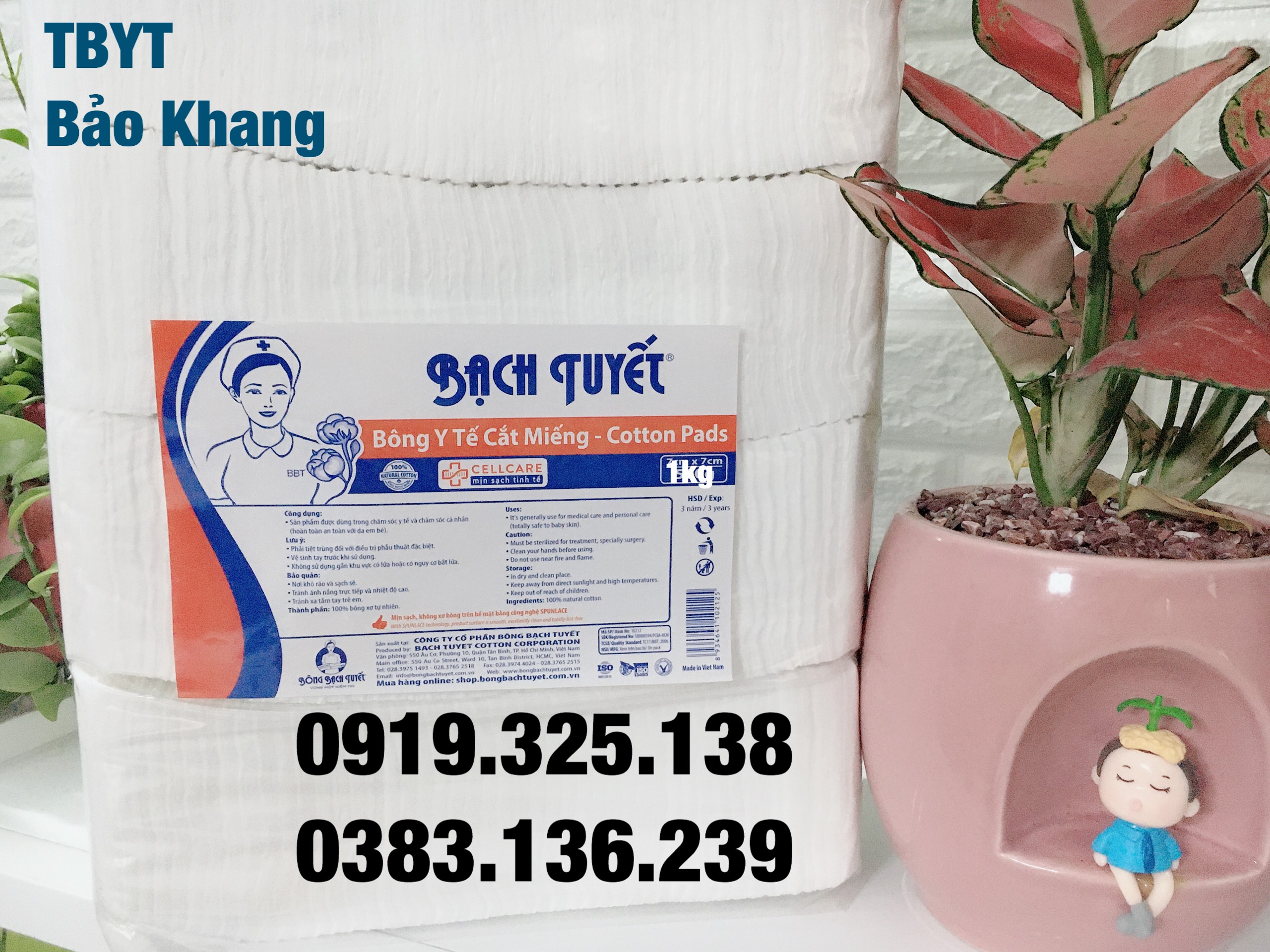 [HCM]Bông Gòn Cắt Miếng Sẵn Bạch Tuyết (7×7cm) Gói 1KG