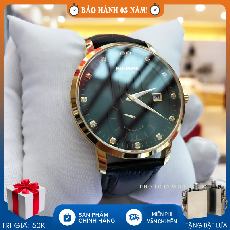 Đồng hồ nam Sunrise 1165SA G full hộp, thẻ bảo hành 3 năm, kính sapphire chống xước, chống nước