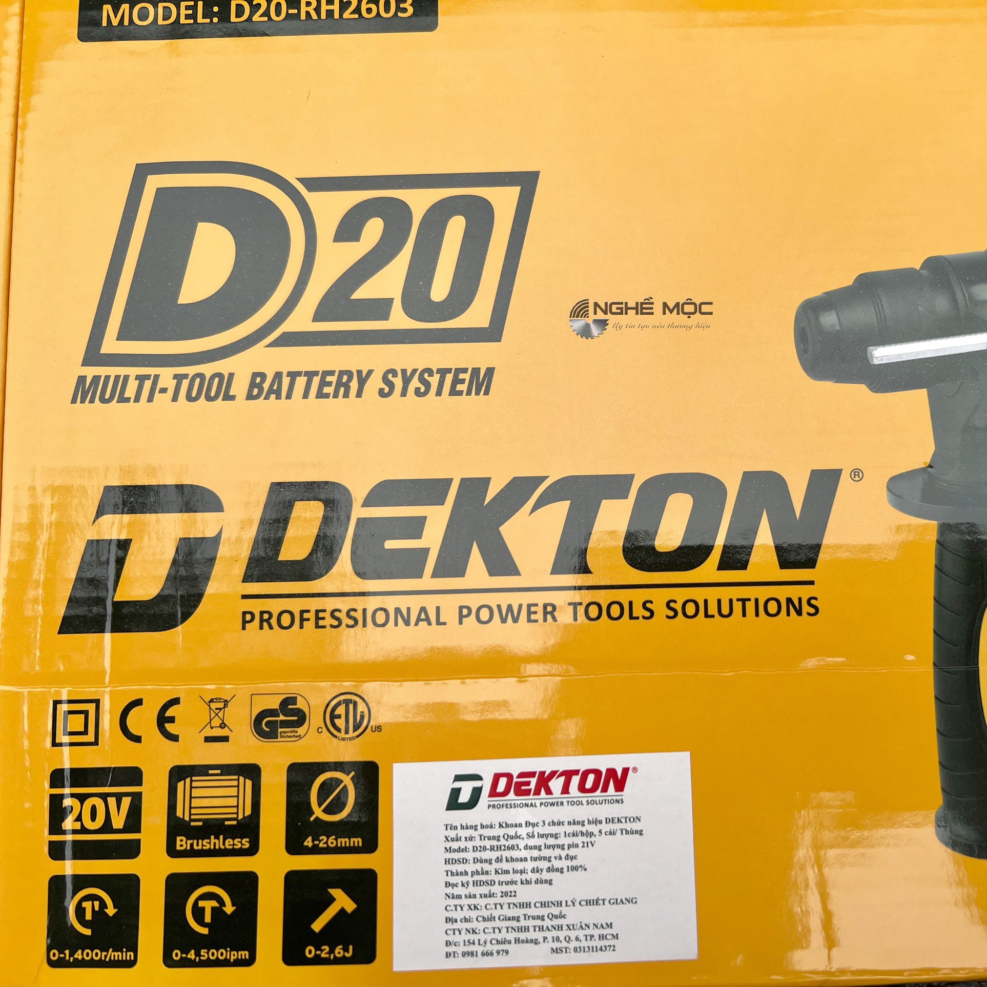Máy Khoan Bê Tông Pin D20 -RH2603 Dekton (Dùng được chân pin Dewalt)