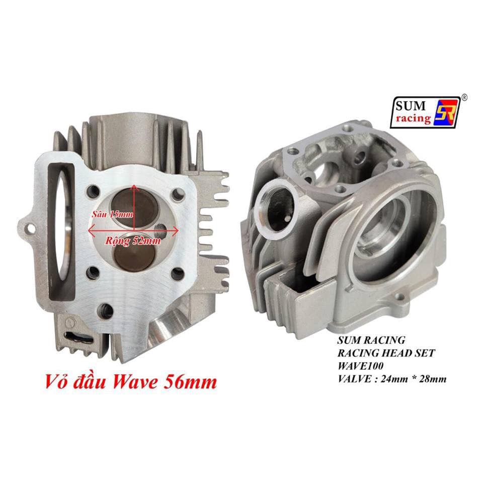 VỎ ĐẦU BÒ WAVE / DREAM 100  KÈM  SUPPAP 24 - 28  SUM RACING CHẢO TRÒN / HỘT VỊT